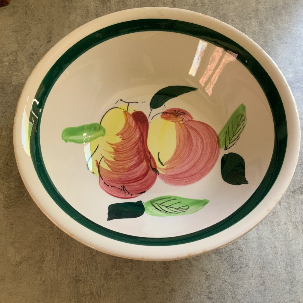 Vintage Hand Painted Ceramic Bowl With Apple & Pear